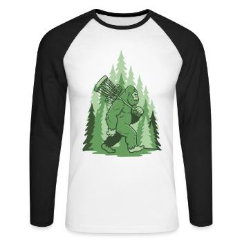 Sasquatch Disc Golf Panier Forêt Frisbee Drôle - T-shirt baseball manches longues Homme - blanc/noir - Devant - Nik (191cm)