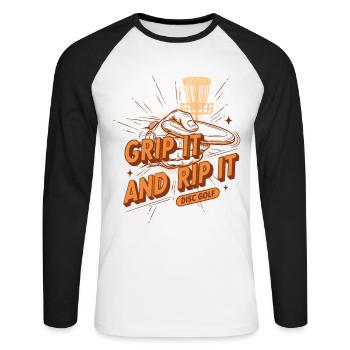 Grip It And Rip It Disc Golf Funny Disc Golf - Unisex Long Sleeve Baseball T-Shirt - white/black - Front - Nik (191cm)