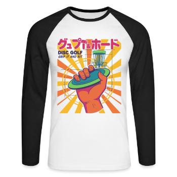 Disc Golf Grippe-le et Rip It Flying Disc Fun - T-shirt baseball manches longues Homme - blanc/noir - Devant - Nik (191cm)
