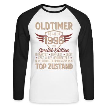 T-shirt du 30e anniversaire – Vintage 1996 Vintage Rétro - T-shirt baseball manches longues Homme - blanc/noir - Devant - Nik (191cm)