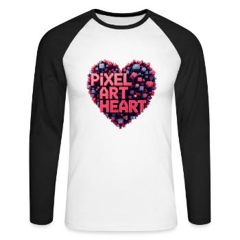Collage de cœurs en pixel art - T-shirt baseball manches longues Homme - blanc/noir - Devant - Nik (191cm)