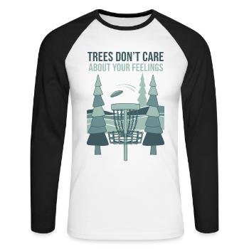 Trees Dont Care About Your Feelings Disc Golf - Unisex Long Sleeve Baseball T-Shirt - white/black - Front - Nik (191cm)
