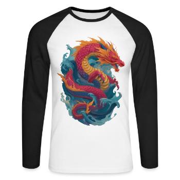 Drache - Unisex Baseballshirt langarm - Weiß/Schwarz - Vorne - Nik (191cm)