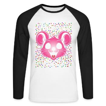 Karnevals Maus | Partner Kostüm Damen - Unisex Baseballshirt langarm - Weiß/Schwarz - Vorne - Nik (191cm)