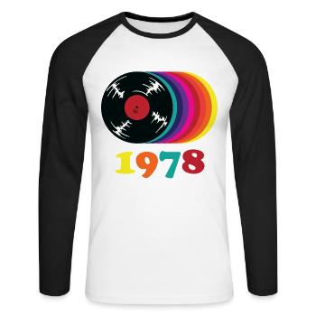 Rétro Vinyl Rainbow 1978 - T-shirt baseball manches longues Homme - blanc/noir - Devant - Nik (191cm)