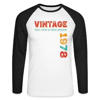 Millésime 1978 - T-shirt baseball manches longues Homme - blanc/noir - Devant - Nik (191cm)