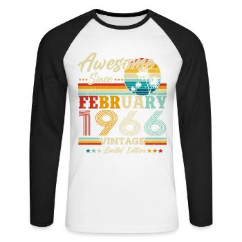 Vintage février 1966 Vintage Rétro Anniversaire - T-shirt baseball manches longues Homme - blanc/noir - Devant - Nik (191cm)
