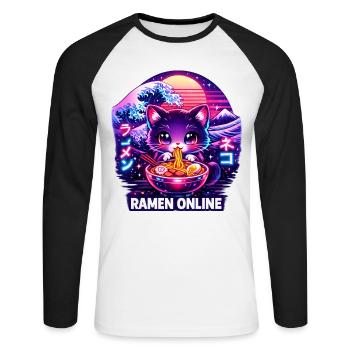 Ramen Neon Katze Kawaii Japan - Unisex Baseballshirt langarm - Weiß/Schwarz - Vorne - Nik (191cm)