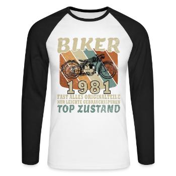 45e anniversaire motard motard 1981 - T-shirt baseball manches longues Homme - blanc/noir - Devant - Nik (191cm)
