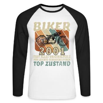 25e anniversaire motard motard 2001 - T-shirt baseball manches longues Homme - blanc/noir - Devant - Nik (191cm)