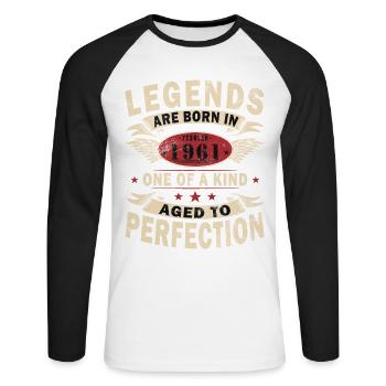 Février 1961. Février 1961 Cadeau d’anniversaire. - T-shirt baseball manches longues Homme - blanc/noir - Devant - Nik (191cm)