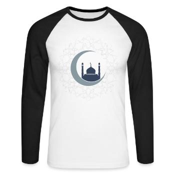 Art Islamique Mosquée Croissant Lune Élégant - T-shirt baseball manches longues Homme - blanc/noir - Devant - Nik (191cm)