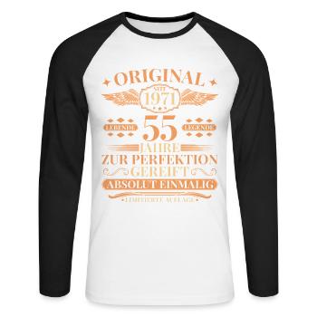 55. Geburtstag Lebende Legende seit 1971 - Unisex Baseballshirt langarm - Weiß/Schwarz - Vorne - Nik (191cm)