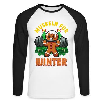 MUSKELN FÜR DEN WINTER Lebkuchenmann Lustig - Unisex Baseballshirt langarm - Weiß/Schwarz - Vorne - Nik (191cm)