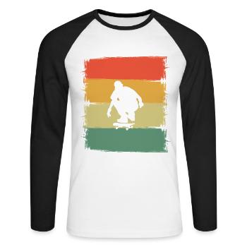 Skater Skateboard Skaten - Unisex Baseballshirt langarm - Weiß/Schwarz - Vorne - Nik (191cm)