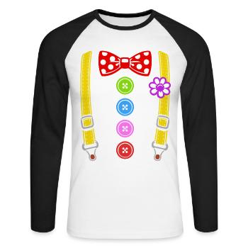 Costume de clown coloré avec bretelles - T-shirt baseball manches longues Homme - blanc/noir - Devant - Nik (191cm)