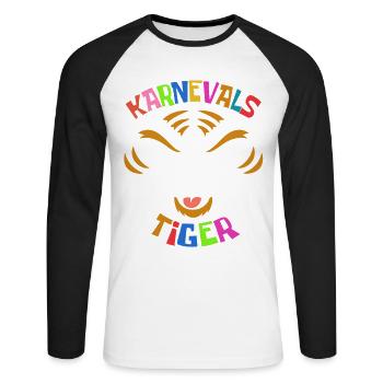 Karnevals Tiger | buntes Faschings Kostüm - Unisex Baseballshirt langarm - Weiß/Schwarz - Vorne - Nik (191cm)