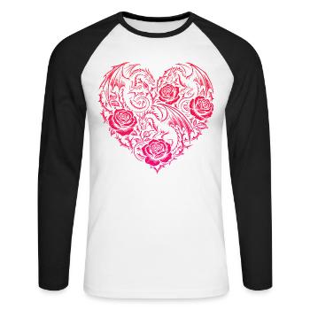 Cœur Romantique Dragon Roses et Amour - T-shirt baseball manches longues Homme - blanc/noir - Devant - Nik (191cm)