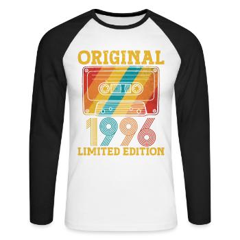 30e Anniversaire 30 ans 1996 Cadeau d'anniversaire - T-shirt baseball manches longues Homme - blanc/noir - Devant - Nik (191cm)