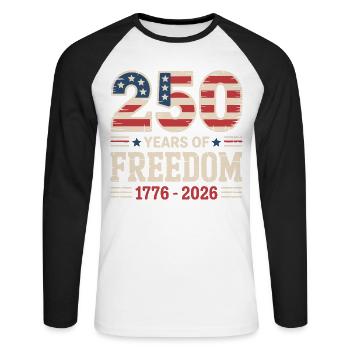 250 ans de conception de l’indépendance de la liberté américaine - T-shirt baseball manches longues Homme - blanc/noir - Devant - Nik (191cm)