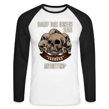 Darf ich Ihnen das Tschüss anbieten - Unisex Baseballshirt langarm - Weiß/Schwarz - Vorne - Nik (191cm)