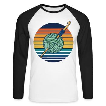 Funny Crochet Yarn Lovers Crochet Hook Retro - Unisex Long Sleeve Baseball T-Shirt - white/black - Front - Nik (191cm)