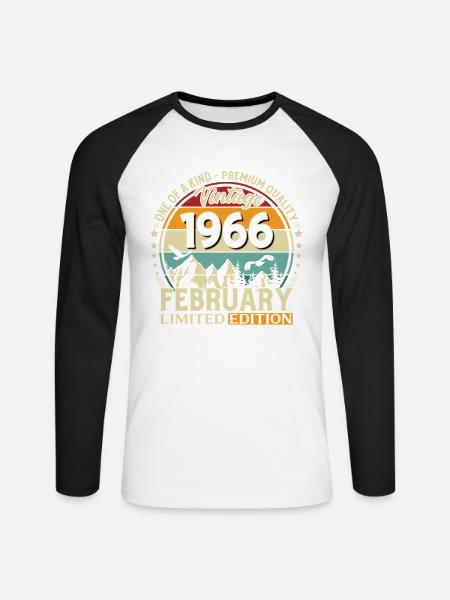 60e anniversaire février 1966 Millésime - T-shirt baseball manches longues Homme - blanc/noir