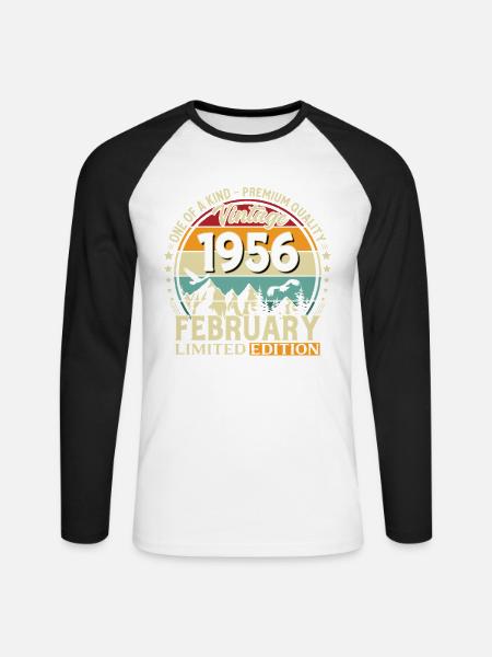 70-års fødselsdag februar 1956 Vintage Vintage - Langærmet herre-baseballshirt - hvid/sort