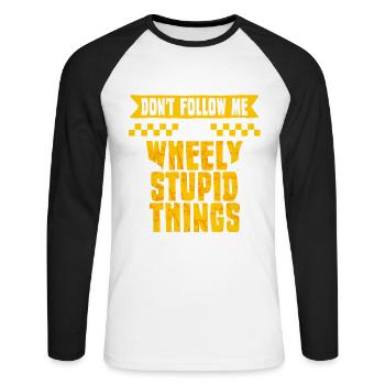 Monowheel Monocyclist Wheely Stupid Things - Unisex Baseballshirt langarm - Weiß/Schwarz - Vorne - Nik (191cm)