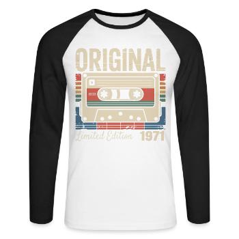 55ème anniversaire - Cadeau Vintage 1971 - T-shirt baseball manches longues Homme - blanc/noir - Devant - Nik (191cm)