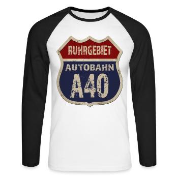 A40 - Ruhr area - Unisex Long Sleeve Baseball T-Shirt - white/black - Front - Nik (191cm)