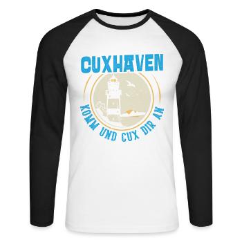 North Sea Holidays CUXHAVEN COME AND CUX TO YOU Funny - Unisex Long Sleeve Baseball T-Shirt - white/black - Front - Nik (191cm)