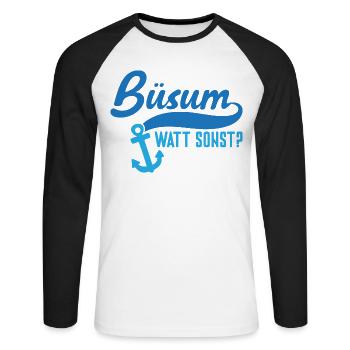 Vacances à la mer du Nord BÜSUM WATT AUTREMENT DRÔLE - T-shirt baseball manches longues Homme - blanc/noir - Devant - Nik (191cm)