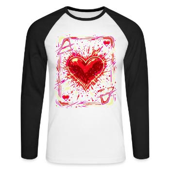 Herz Ass Spielkarte Kostüm Karneval Poker Lustig - Unisex Baseballshirt langarm - Weiß/Schwarz - Vorne - Nik (191cm)