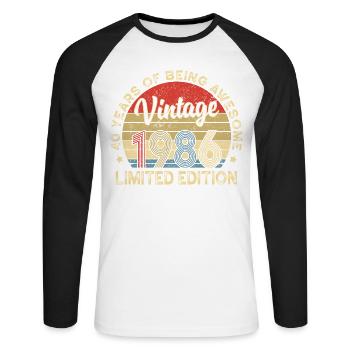 Vintage Vintage 1986 – 40e anniversaire - T-shirt baseball manches longues Homme - blanc/noir - Devant - Nik (191cm)