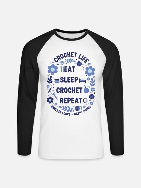 Crochet Life Eat Sleep Crochet Repeat Happy Hooks - Unisex Long Sleeve Baseball T-Shirt - white/black