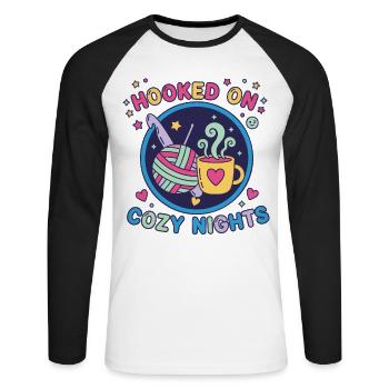 Accro aux nuits douillettes Amant du crochet Drôle - T-shirt baseball manches longues Homme - blanc/noir - Devant - Nik (191cm)