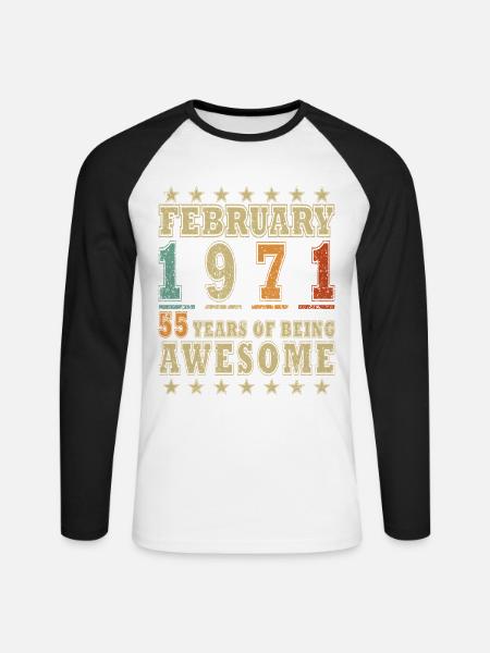 55e anniversaire février 1971 Millésime - T-shirt baseball manches longues Homme - blanc/noir
