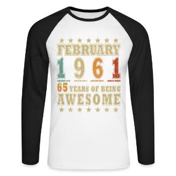 Février 1961 Meilleur cadeau février 1961 - T-shirt baseball manches longues Homme - blanc/noir - Devant - Nik (191cm)