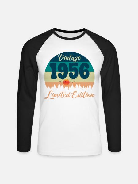 70e Anniversaire 70 ans 1956 Cadeau Vintage Rétro - Langærmet herre-baseballshirt - hvid/sort