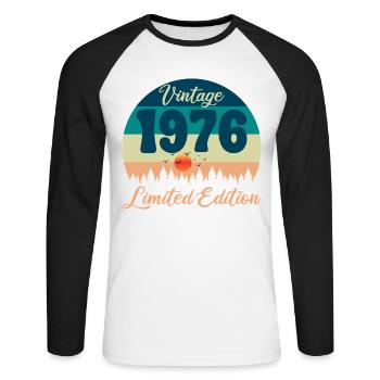 50e Anniversaire 50 ans 1976 Cadeau Vintage Rétro - T-shirt baseball manches longues Homme - blanc/noir - Devant - Nik (191cm)
