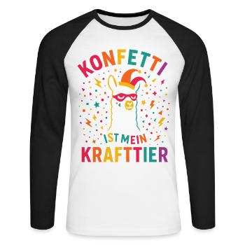 Karneval Konfetti Alpaka mit Narrenkappe  - Unisex Baseballshirt langarm - Weiß/Schwarz - Vorne - Nik (191cm)