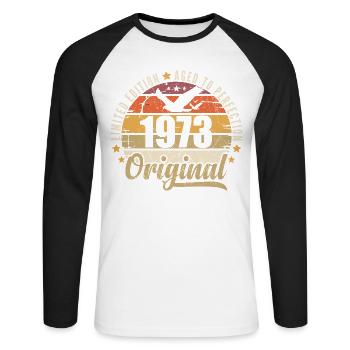 Geburtstagsgeschenk 1973 Original 1973 - Unisex Baseballshirt langarm - Weiß/Schwarz - Vorne - Nik (191cm)