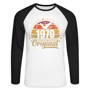 1970 Cadeau d'anniversaire 1970 Original 1970 - T-shirt baseball manches longues Homme - blanc/noir - Devant - Nik (191cm)