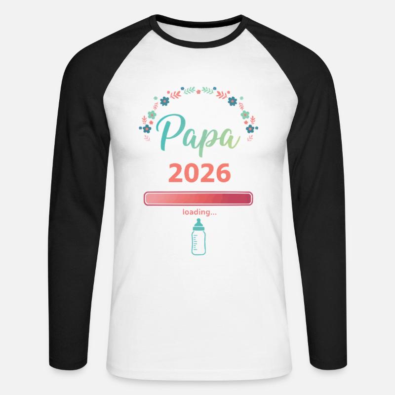 Papa 2026 Loading – Werdender Vater - Unisex Baseballshirt langarm - Weiß/Schwarz