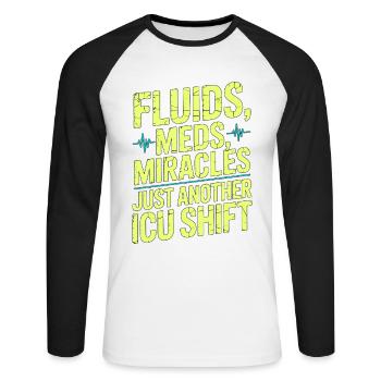 Soins intensifs Infirmière Fluides Médicaments Miracles Soins intensifs - T-shirt baseball manches longues Homme - blanc/noir - Devant - Nik (191cm)