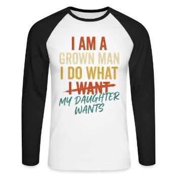 Ich bin Erwachsener Mann – Tochter Bestimmt - Unisex Baseballshirt langarm - Weiß/Schwarz - Vorne - Nik (191cm)