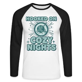 Hooked On Cozy Nights Crochet Lover Funny - Unisex Long Sleeve Baseball T-Shirt - white/black - Front - Nik (191cm)