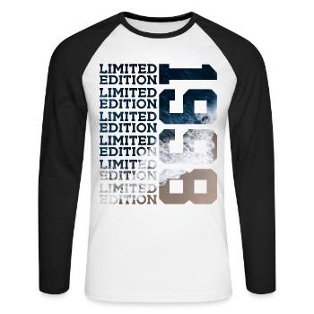 LIMITED EDITION 1998 28 JAHRE 28. GEBURTSTAG - Unisex Baseballshirt langarm - Weiß/Schwarz - Vorne - Nik (191cm)