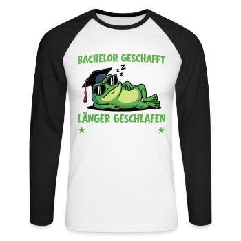 Licence terminée - A dormi plus longtemps qu’appris - T-shirt baseball manches longues Homme - blanc/noir - Devant - Nik (191cm)